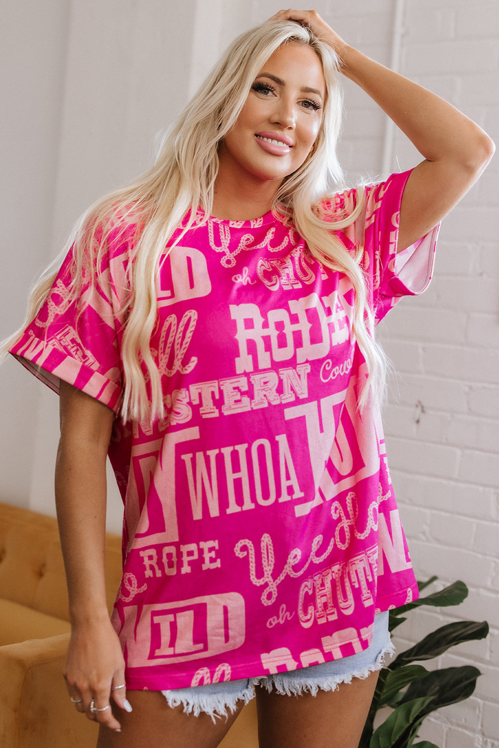 Green Howdy Cowboy Letter Printed Western Fashion Tee