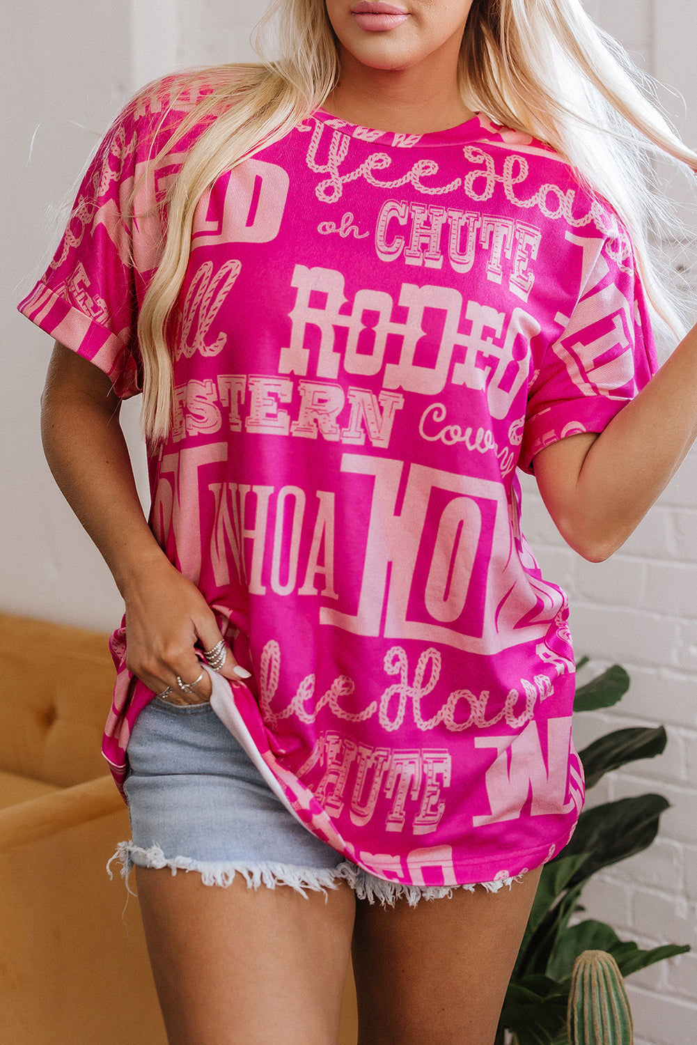 Green Howdy Cowboy Letter Printed Western Fashion Tee