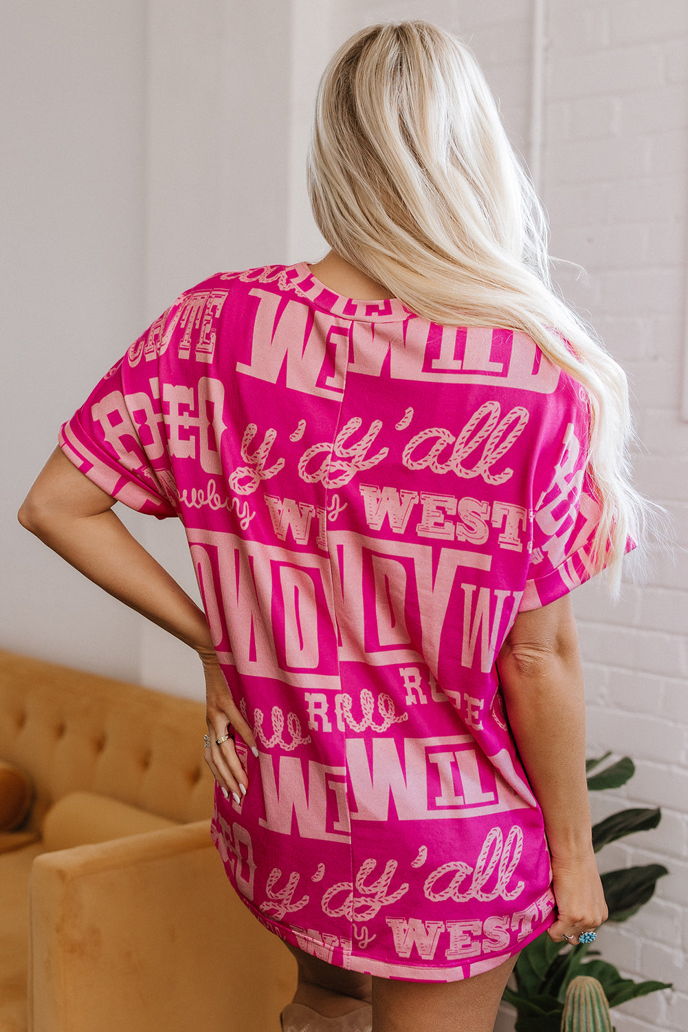 Green Howdy Cowboy Letter Printed Western Fashion Tee
