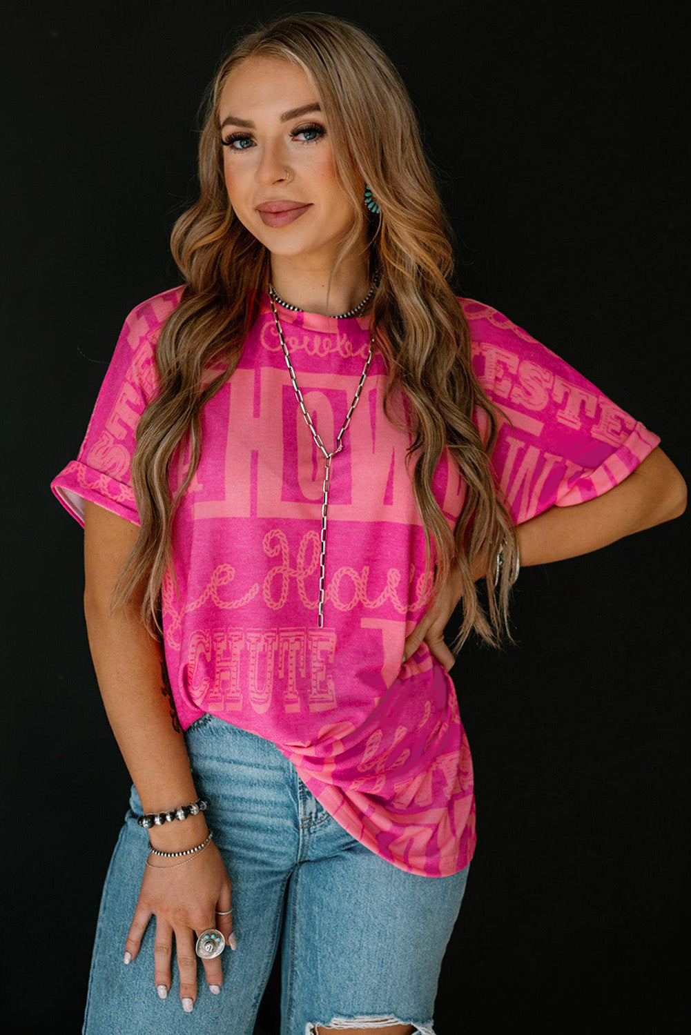 Green Howdy Cowboy Letter Printed Western Fashion Tee