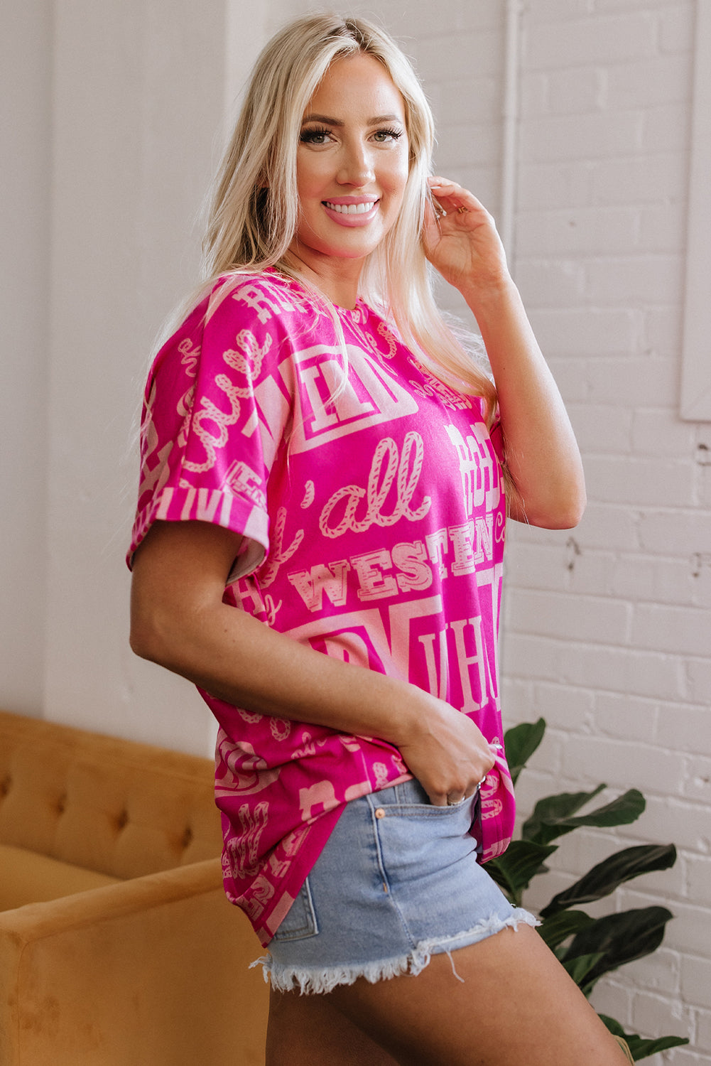 Green Howdy Cowboy Letter Printed Western Fashion Tee