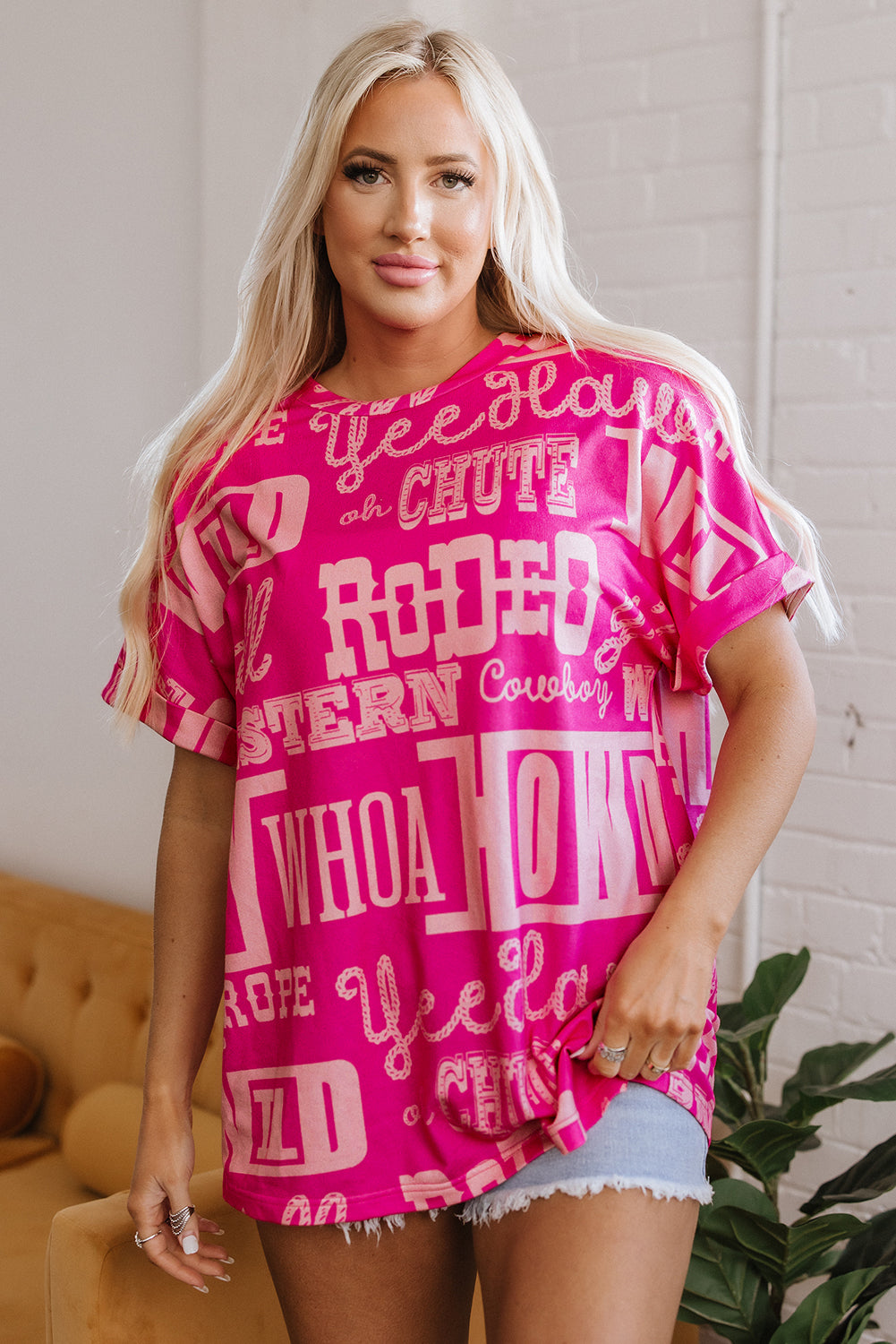 Green Howdy Cowboy Letter Printed Western Fashion Tee