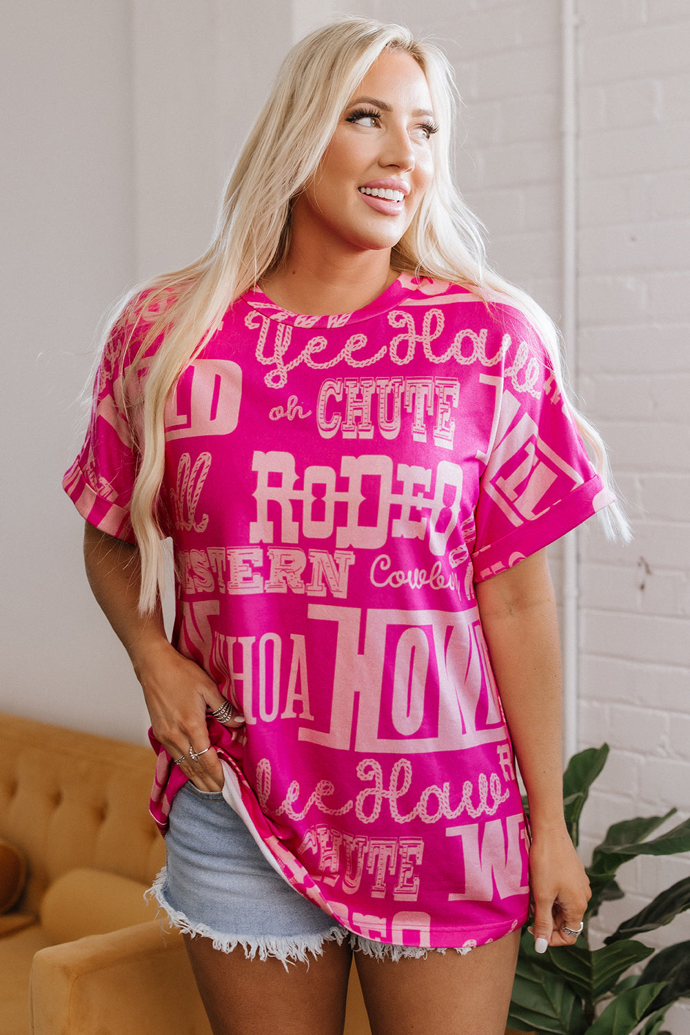 Green Howdy Cowboy Letter Printed Western Fashion Tee